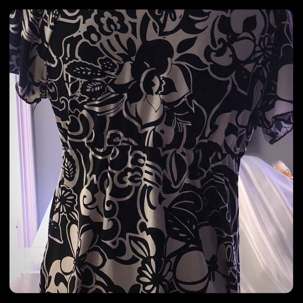 AB Studio cream and black floral blouse